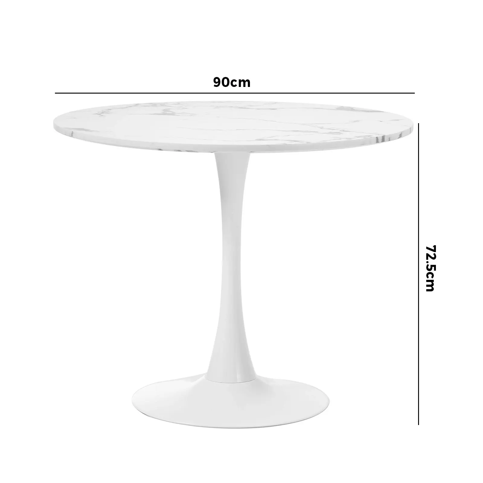 Oikiture 90cm Dining Table Kitchen Marble Tulip Round Metal Leg White