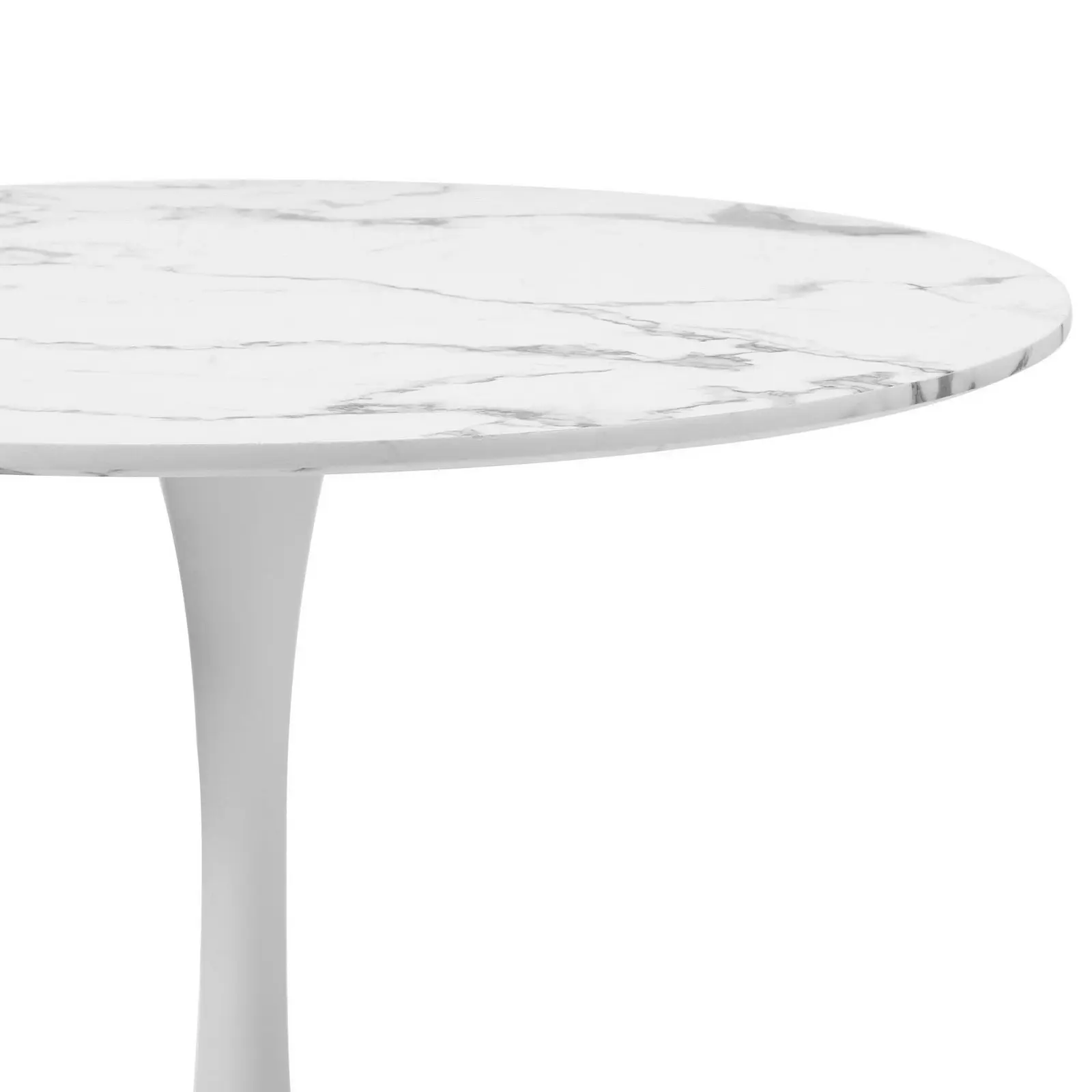 Oikiture 90cm Dining Table Kitchen Marble Tulip Round Metal Leg White