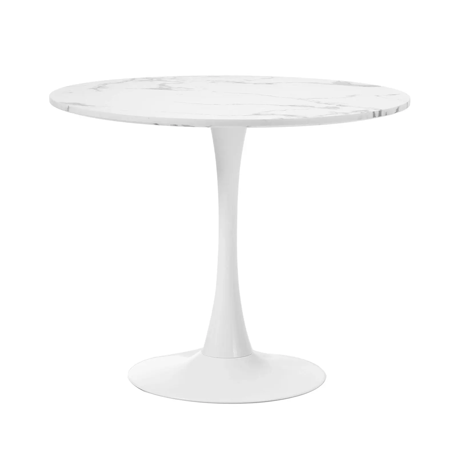 Oikiture 90cm Dining Table Kitchen Marble Tulip Round Metal Leg White