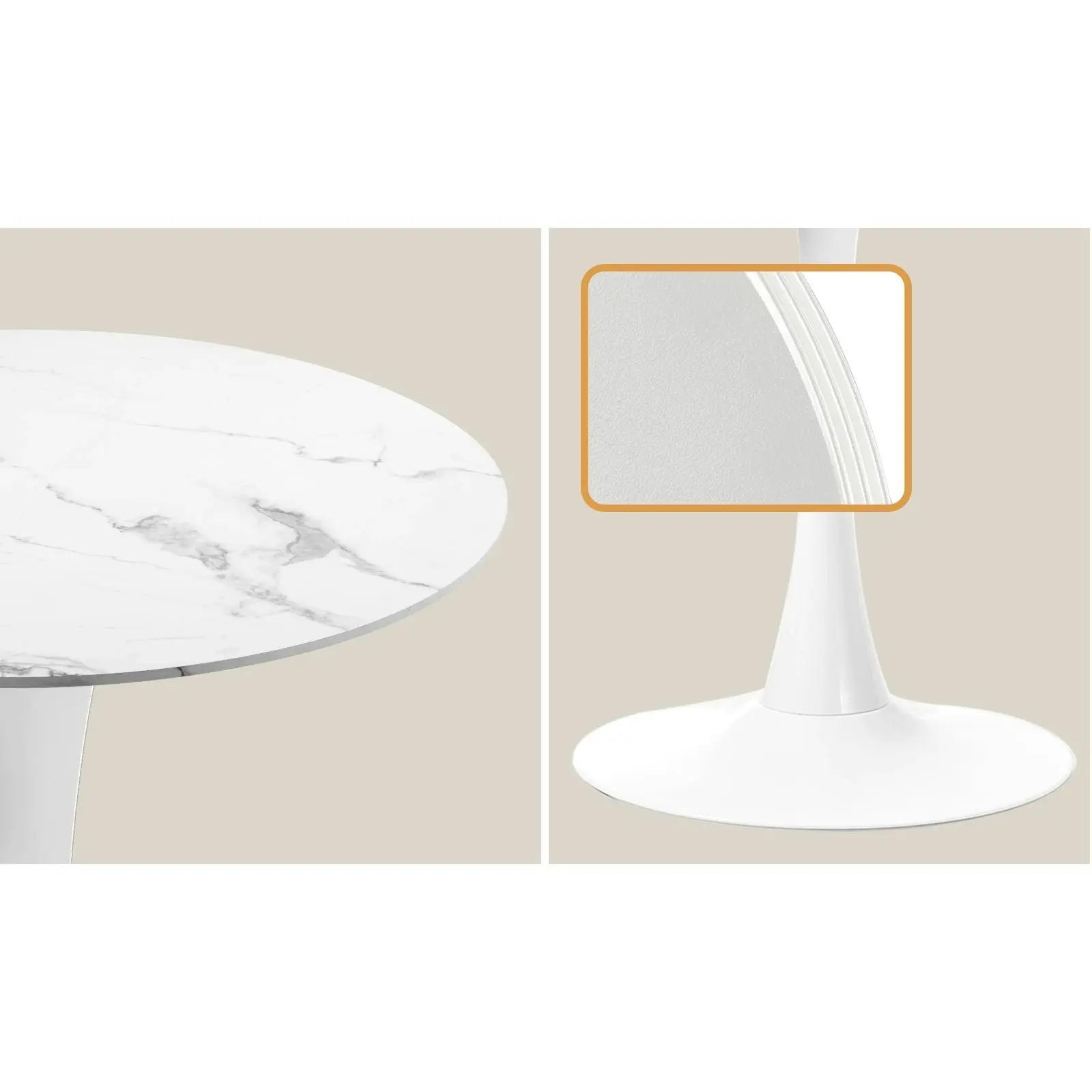 Oikiture 90cm Dining Table Kitchen Marble Tulip Round Metal Leg White