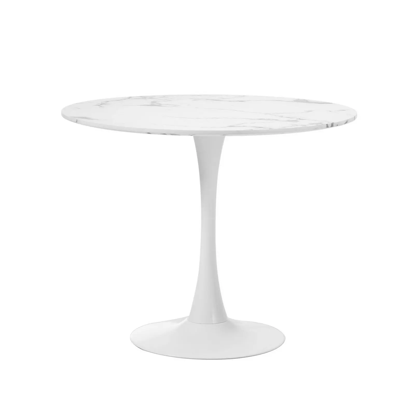 Oikiture 90cm Dining Table Kitchen Marble Tulip Round Metal Leg White