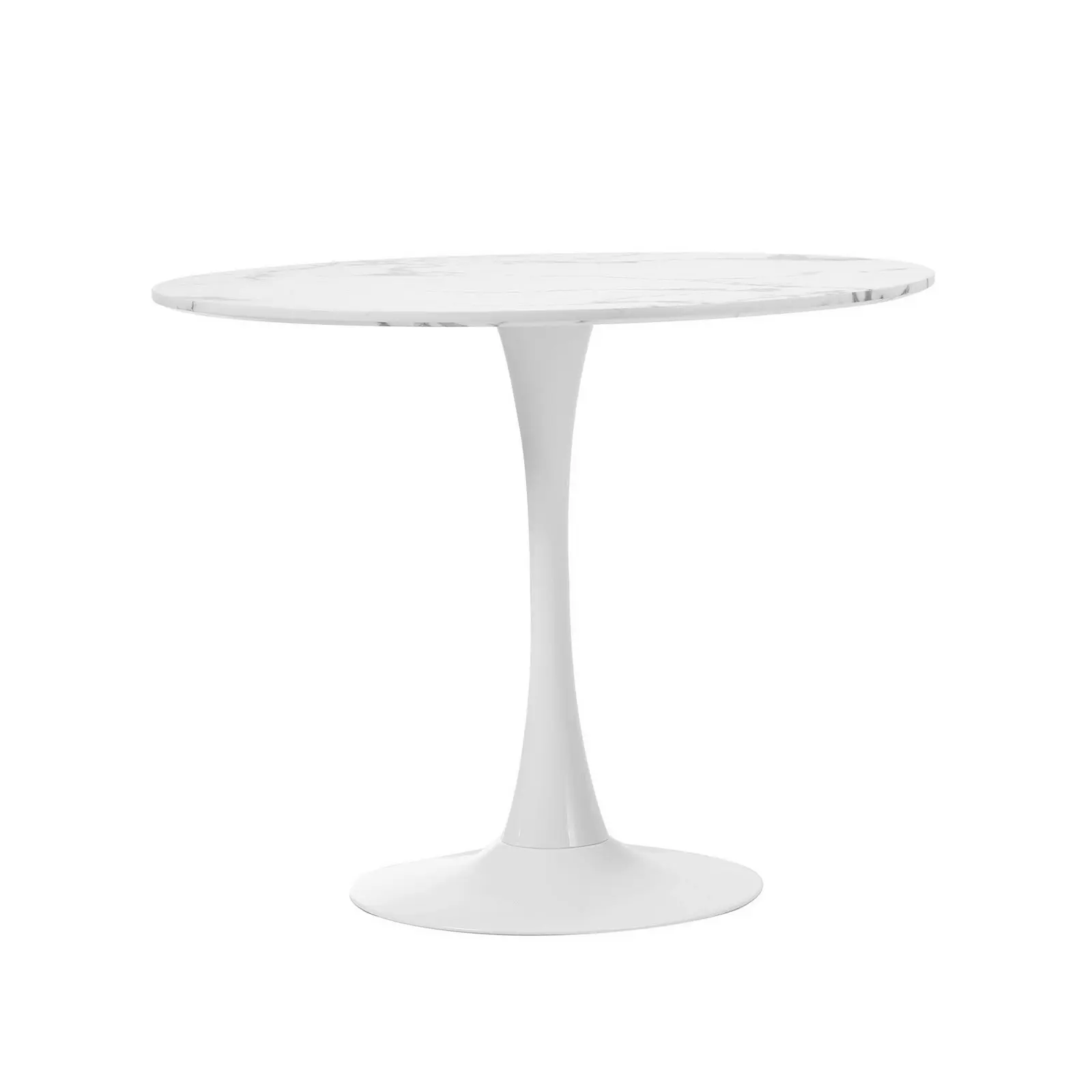 Oikiture 90cm Dining Table Kitchen Marble Tulip Round Metal Leg White