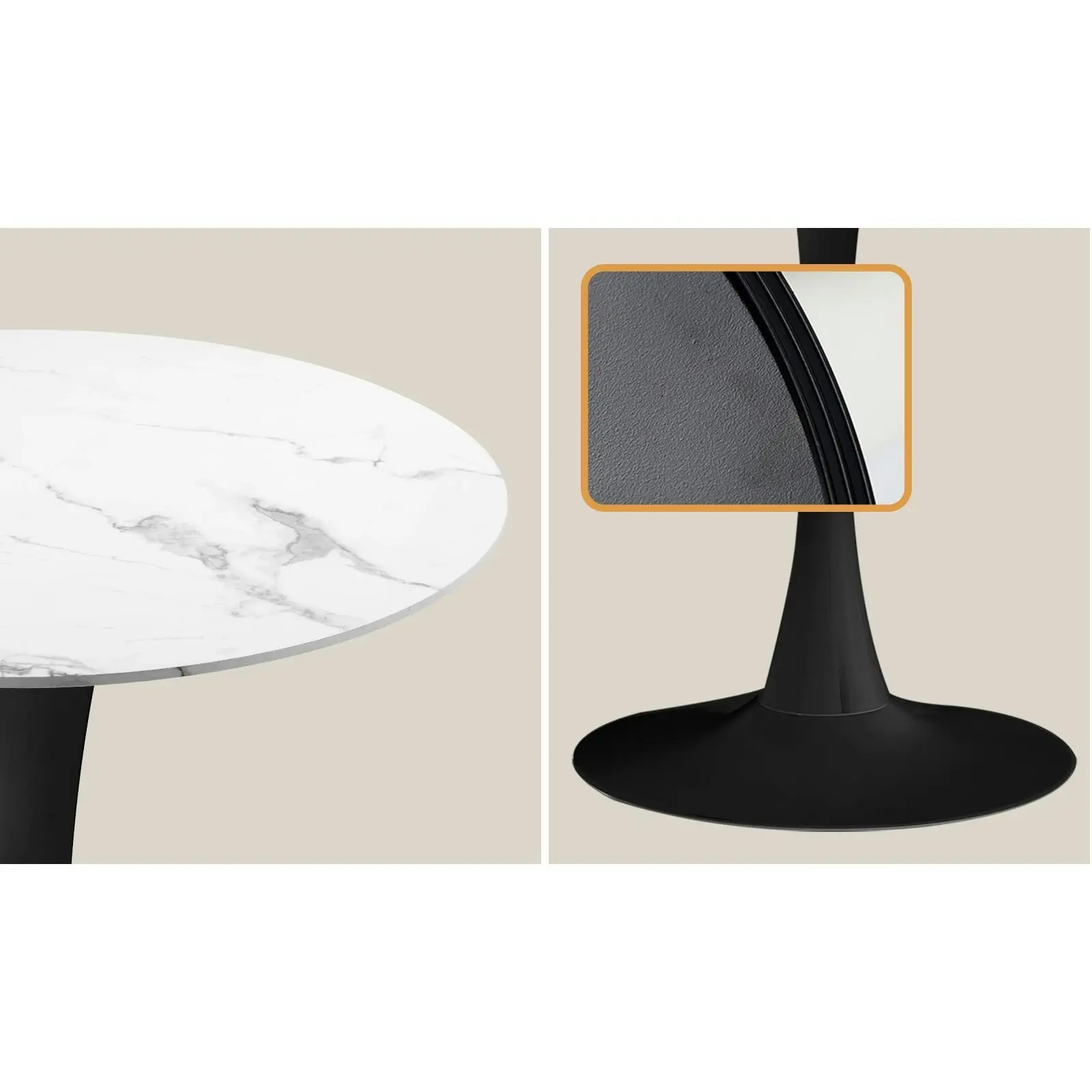 Oikiture 90cm Dining Table Kitchen Marble Tulip Round Metal Leg White&Black