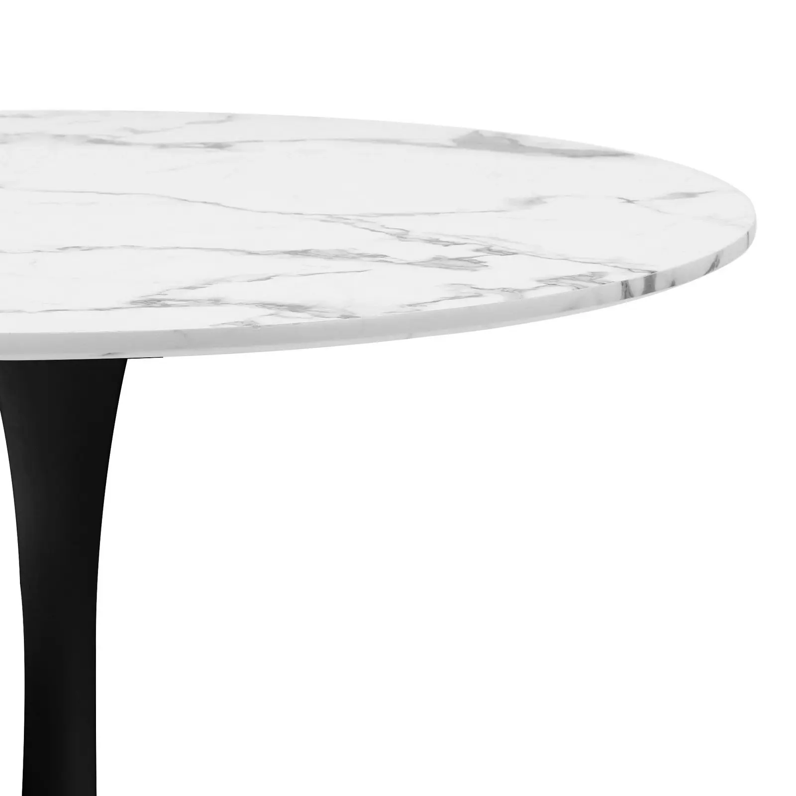 Oikiture 90cm Dining Table Kitchen Marble Tulip Round Metal Leg White&Black