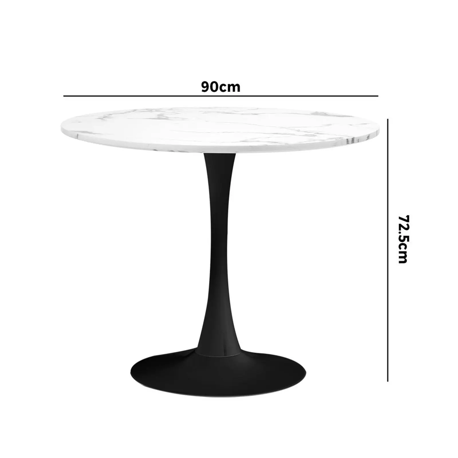 Oikiture 90cm Dining Table Kitchen Marble Tulip Round Metal Leg White&Black