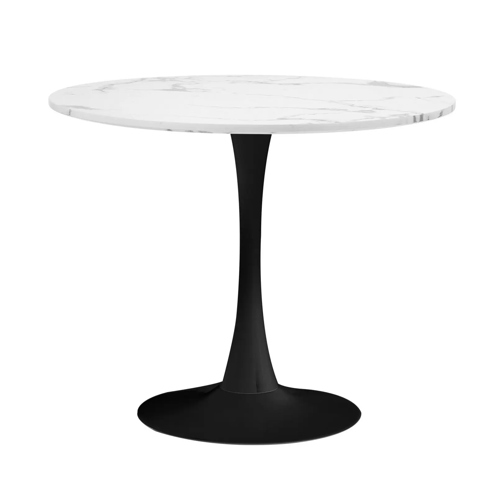 Oikiture 90cm Dining Table Kitchen Marble Tulip Round Metal Leg White&Black