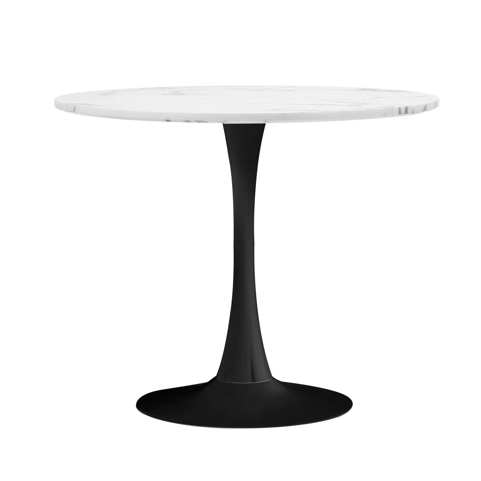 Oikiture 90cm Dining Table Kitchen Marble Tulip Round Metal Leg White&Black