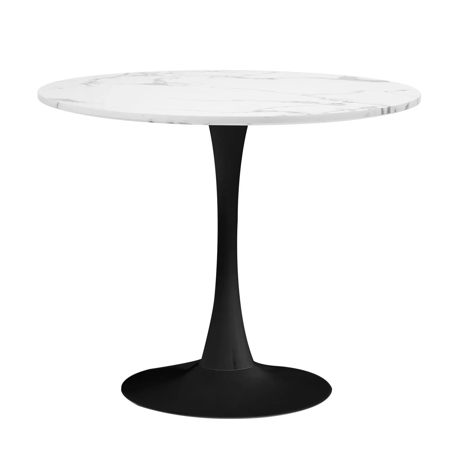 Oikiture 90cm Dining Table Kitchen Marble Tulip Round Metal Leg White&Black