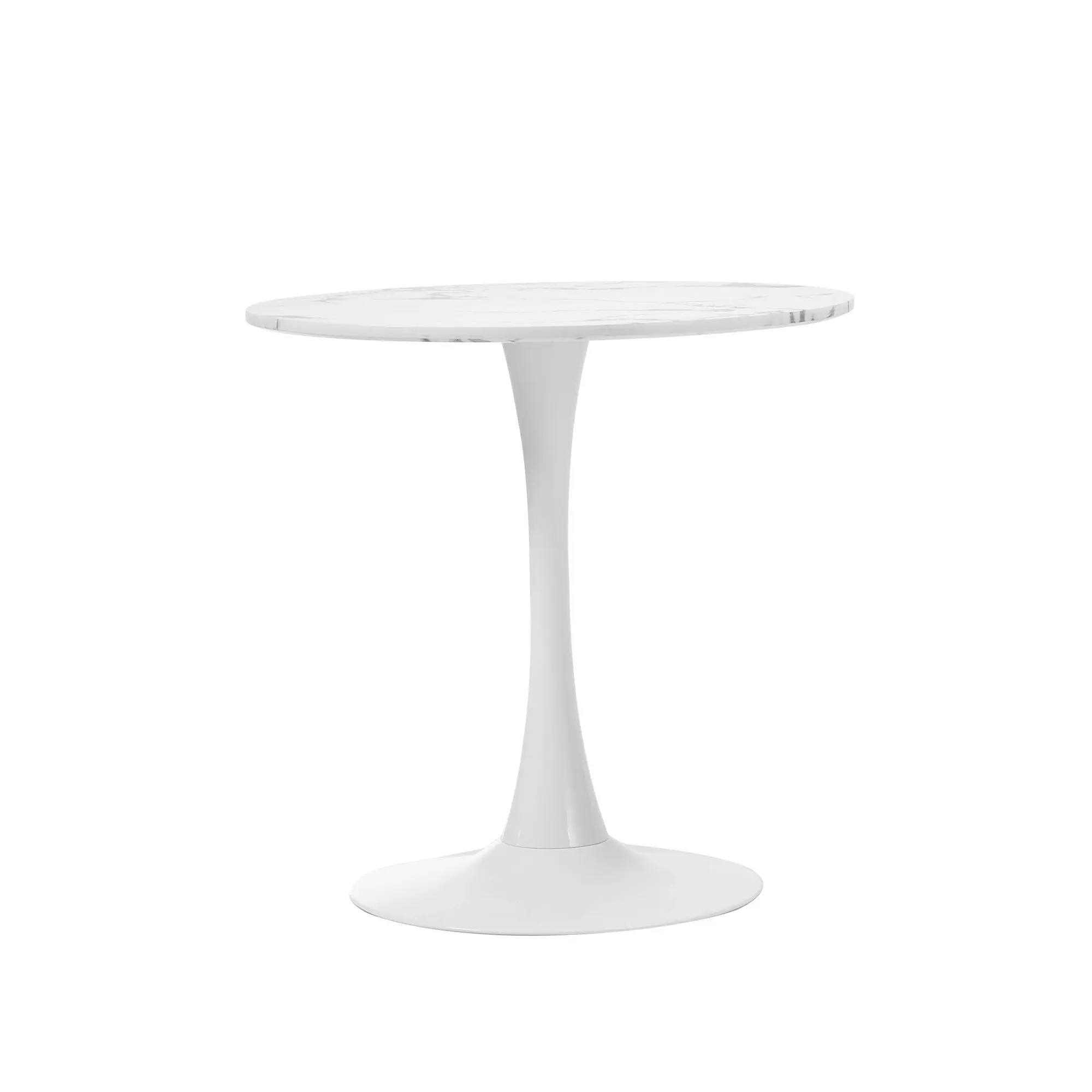 Oikiture 60cm Dining Table Kitchen Marble Tulip Round Metal Leg White