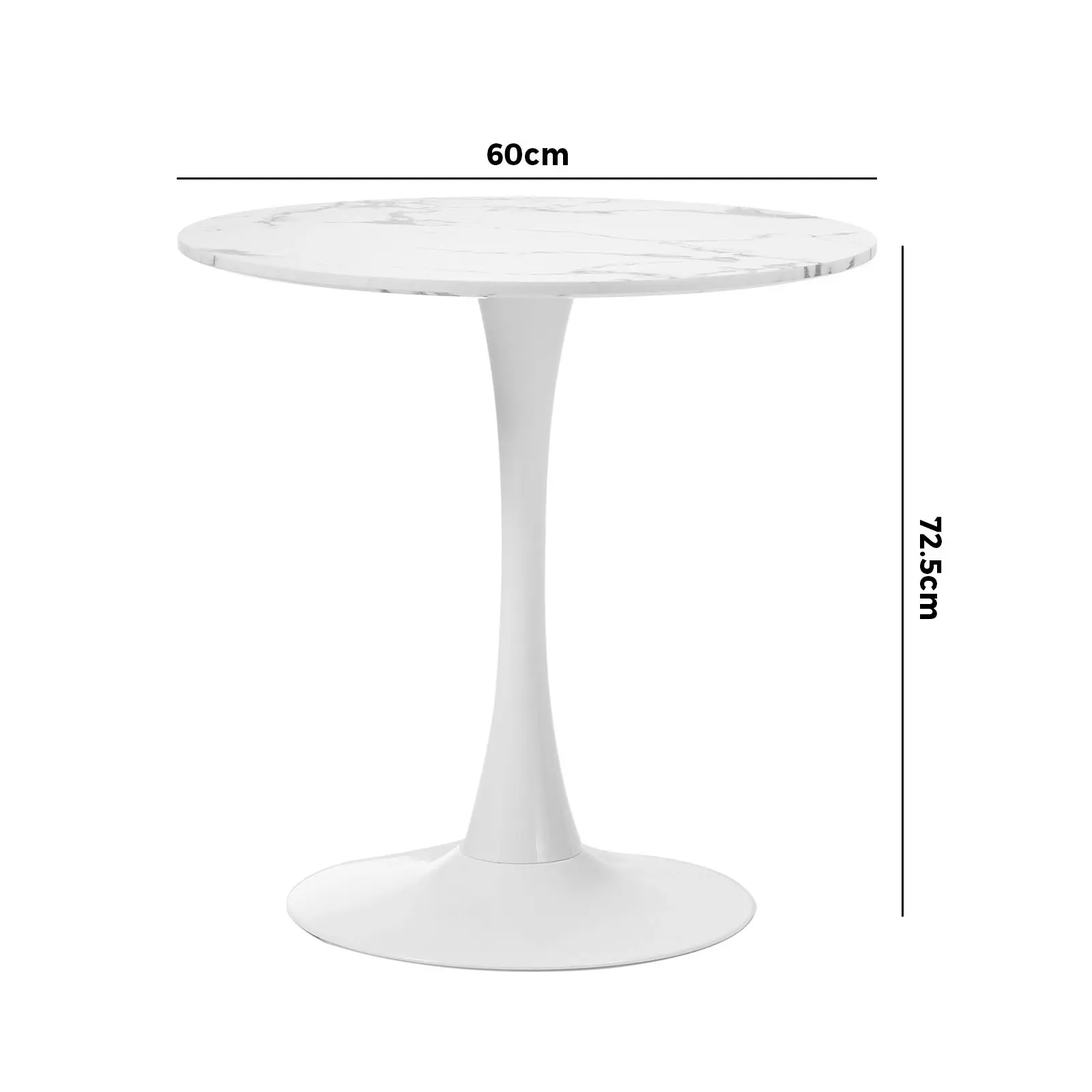 Oikiture 60cm Dining Table Kitchen Marble Tulip Round Metal Leg White