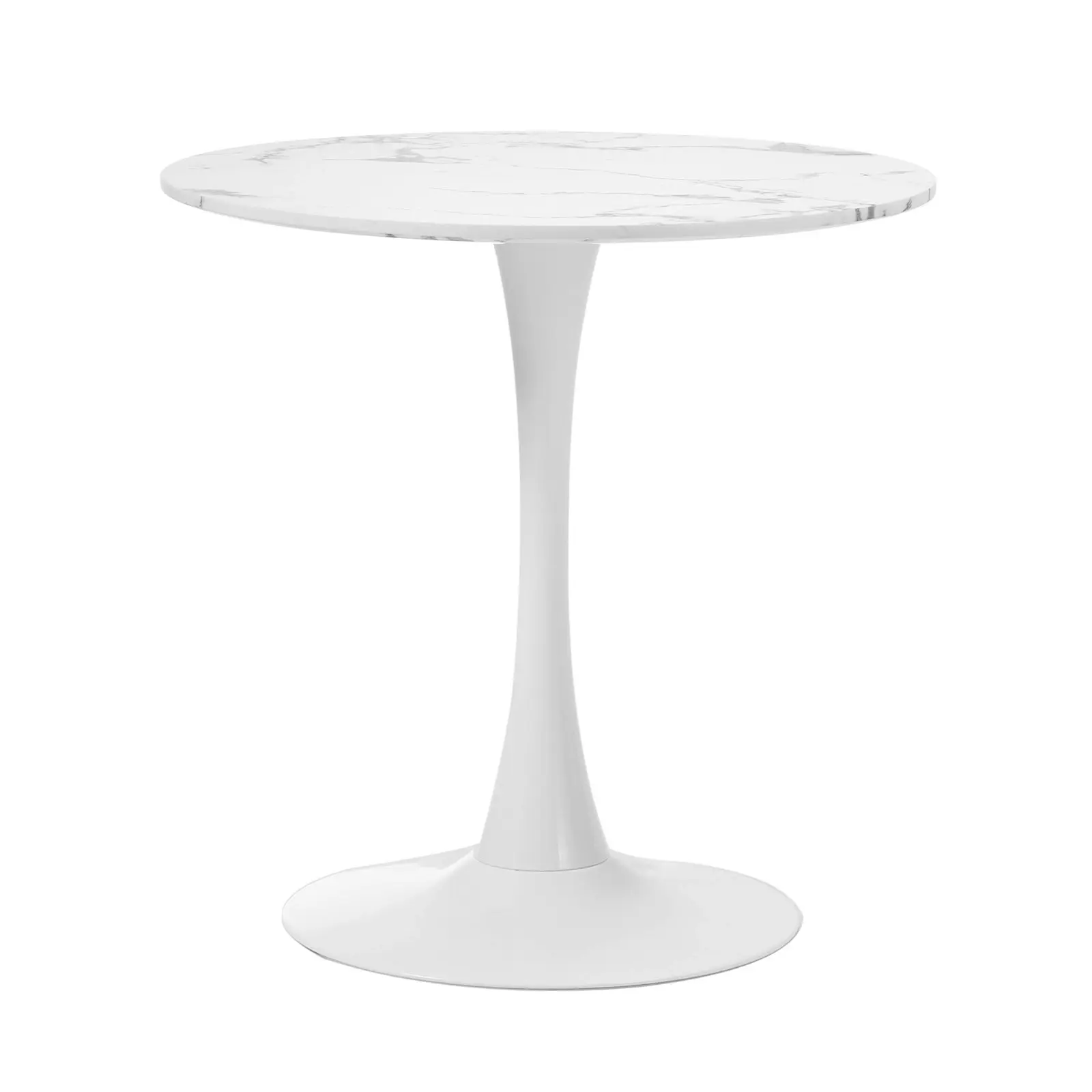 Oikiture 60cm Dining Table Kitchen Marble Tulip Round Metal Leg White