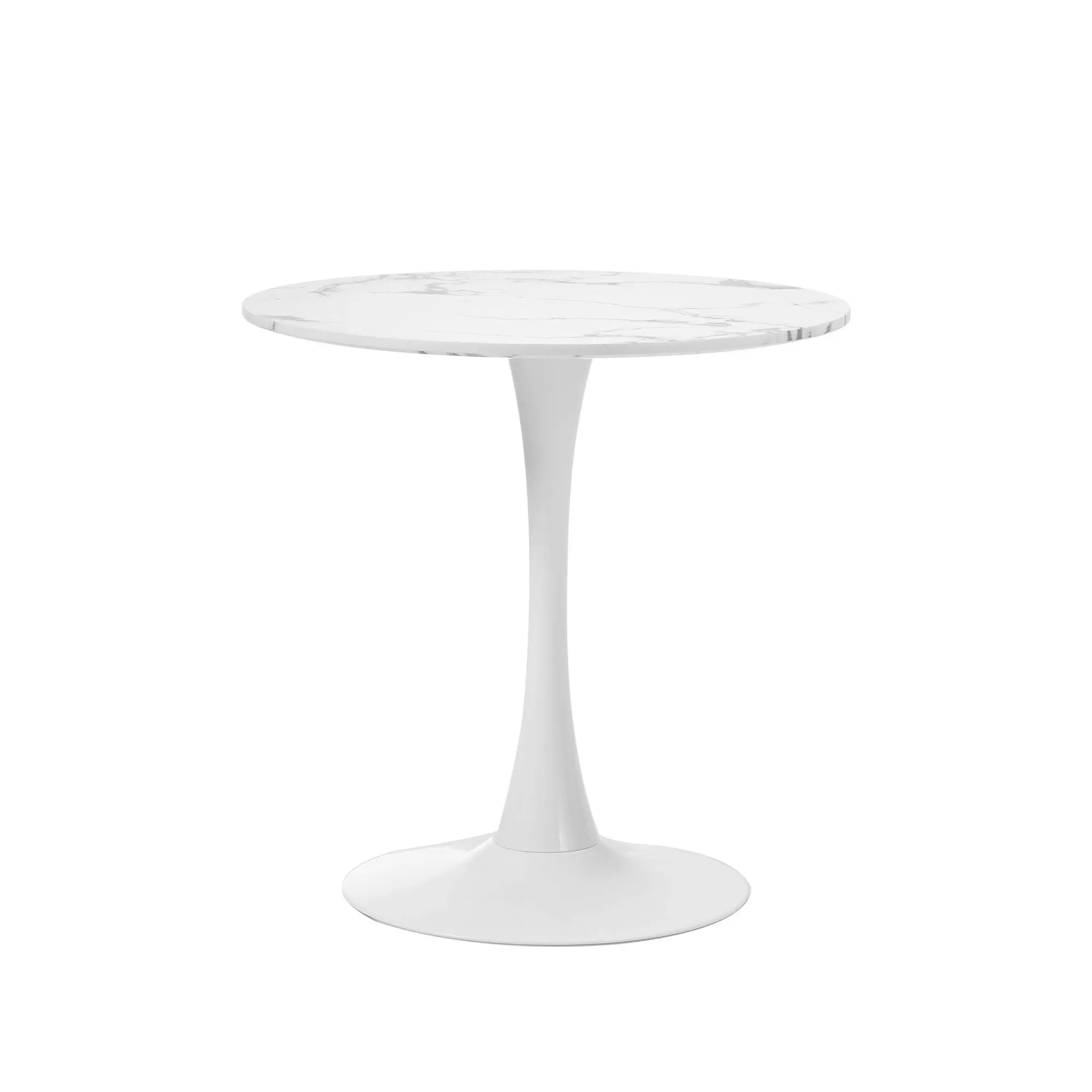 Oikiture 60cm Dining Table Kitchen Marble Tulip Round Metal Leg White