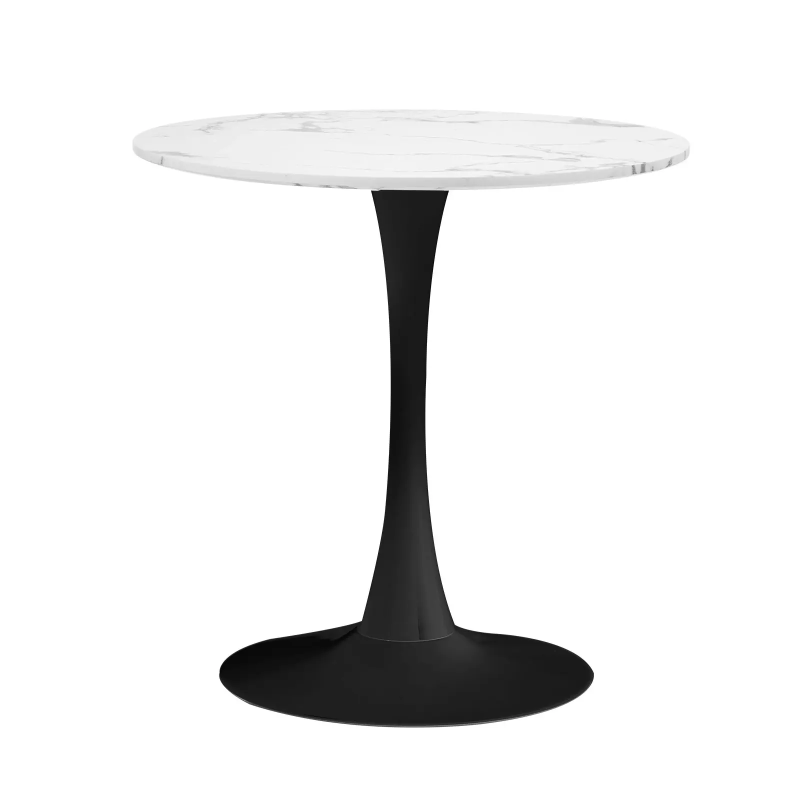 Oikiture 60cm Dining Table Kitchen Marble Tulip Round Metal Leg White&Black