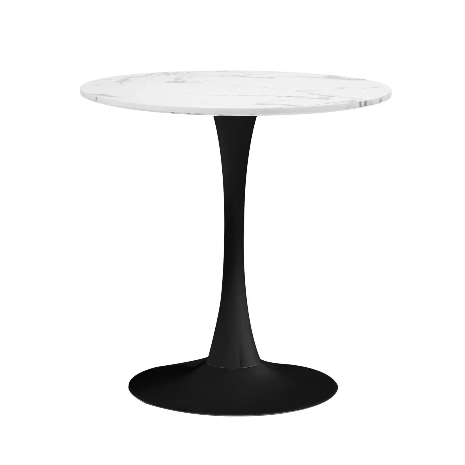 Oikiture 60cm Dining Table Kitchen Marble Tulip Round Metal Leg White&Black