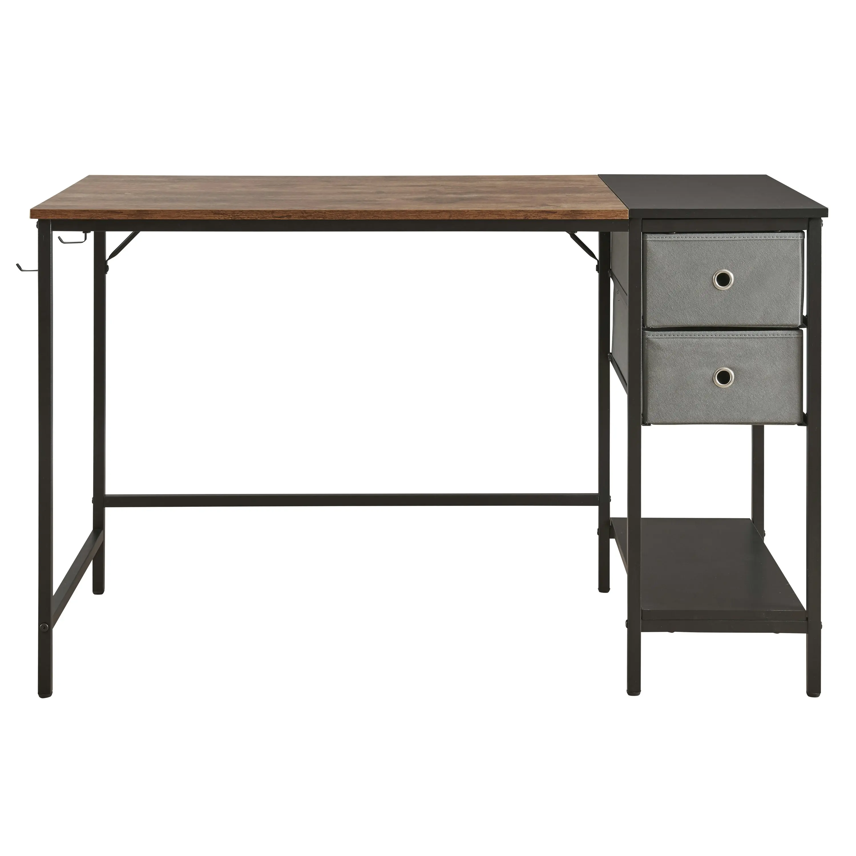 HLIVING Computer Desk with Drawer, Study Desk with 2 Tiers Storage Shelf Headphone Hook,Brown