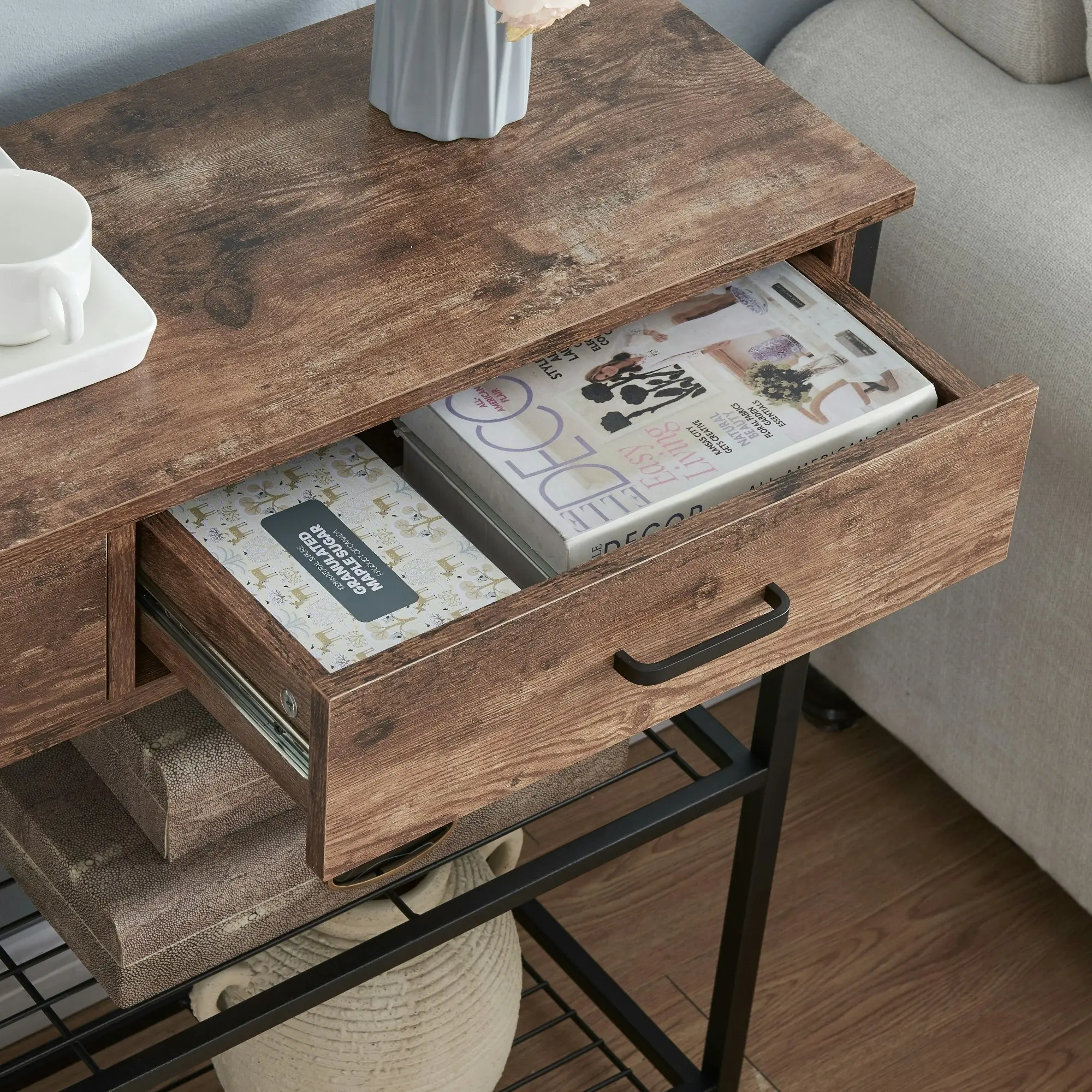 HLIVING Entryway Table with 2 Drawers, Console Table with Storage Shelves,Rustic Brown