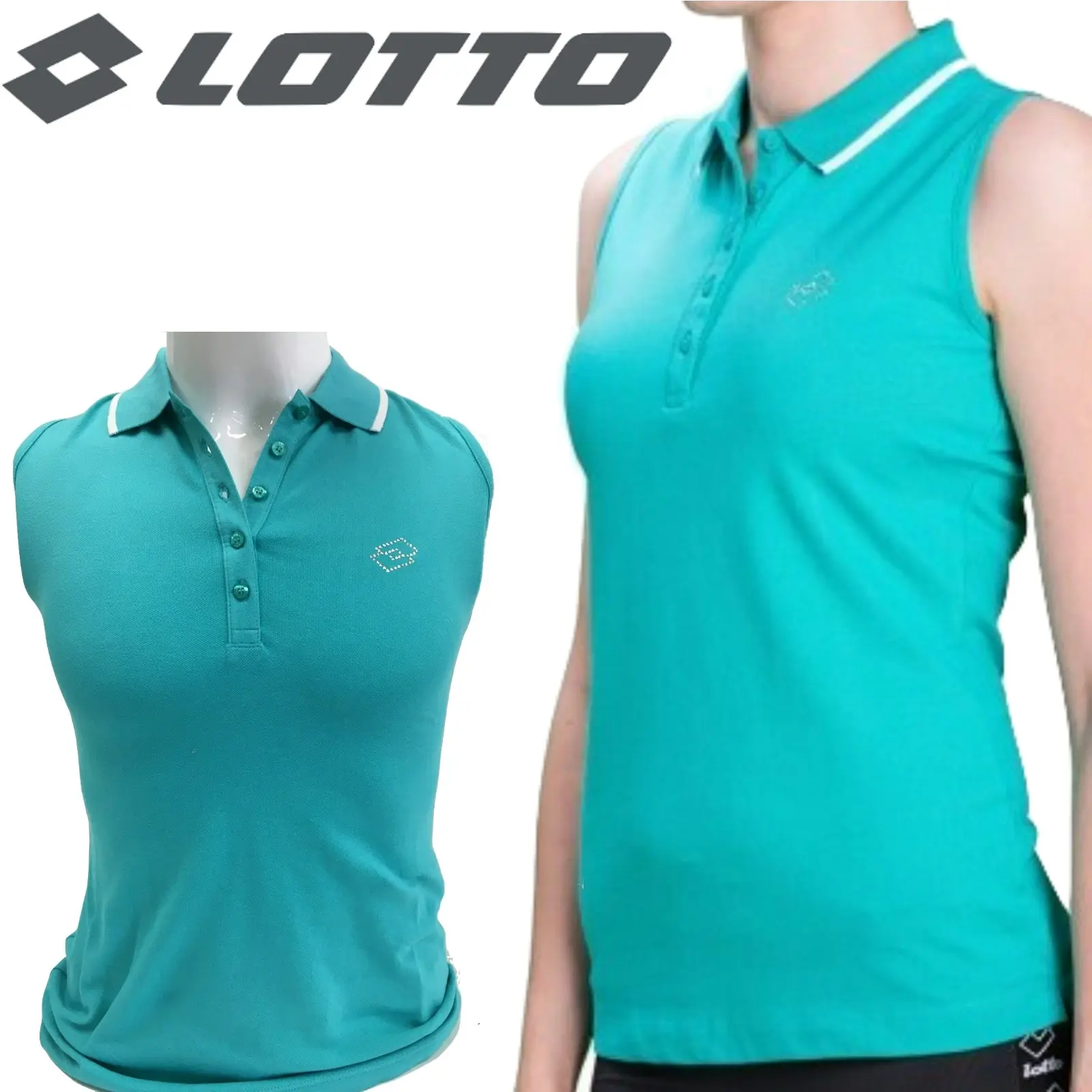 Lotto Womens Polo L73 Sleeveless Top Cotton Italian Sport Shirt Blouse Turquoise