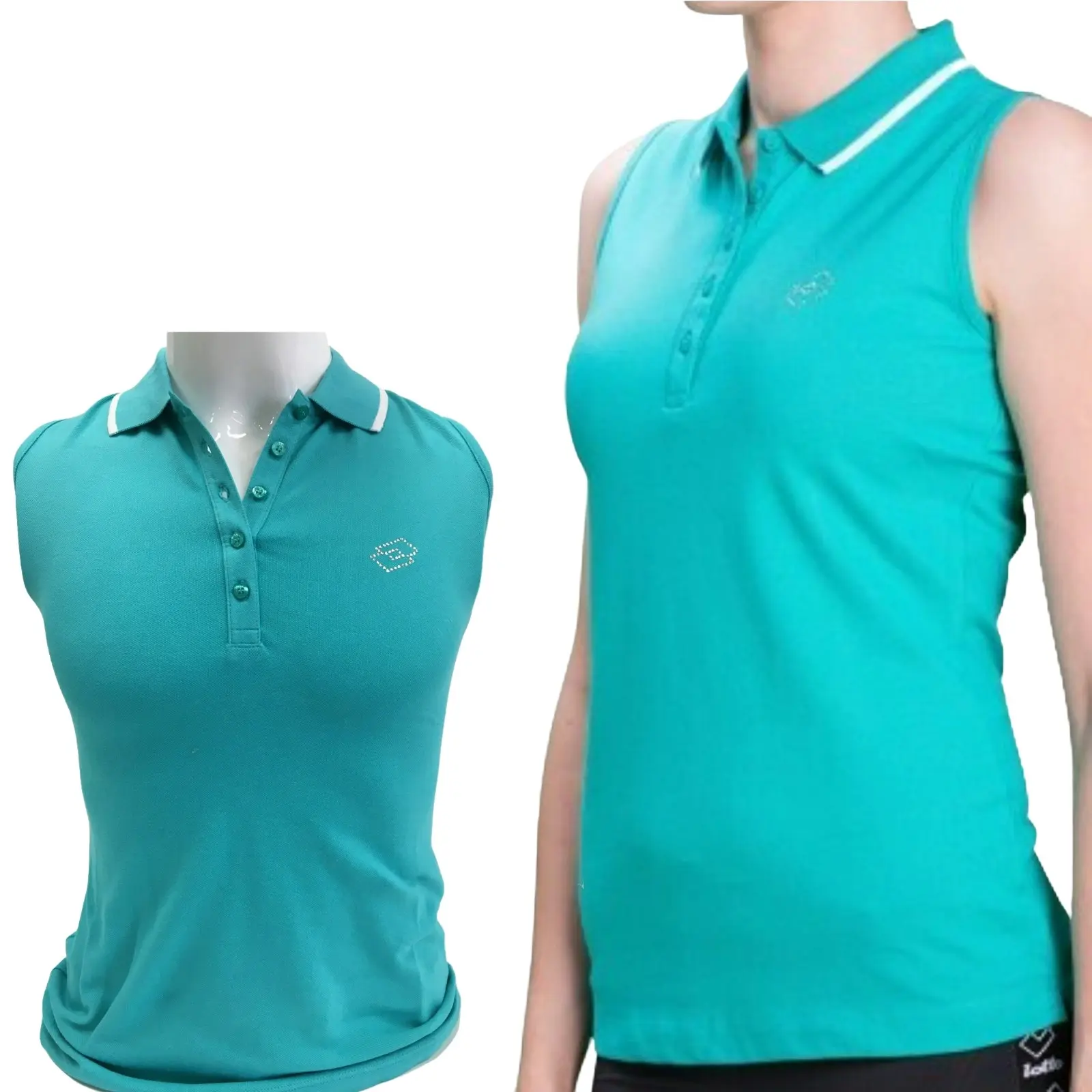 Lotto Womens Polo L73 Sleeveless Top Cotton Italian Sport Shirt Blouse Turquoise