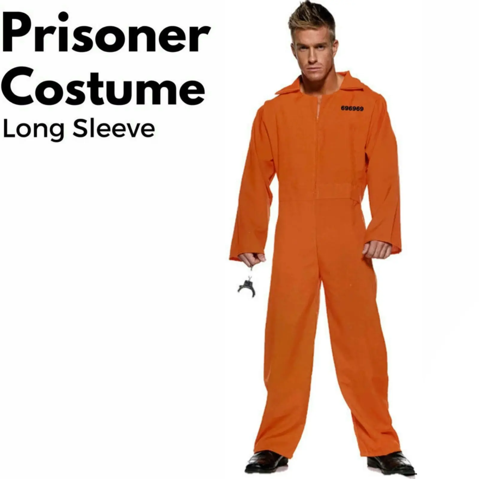 PRISONER COSTUME Plus Size Halloween Jail Convict Adult Outfit Long Sleeve