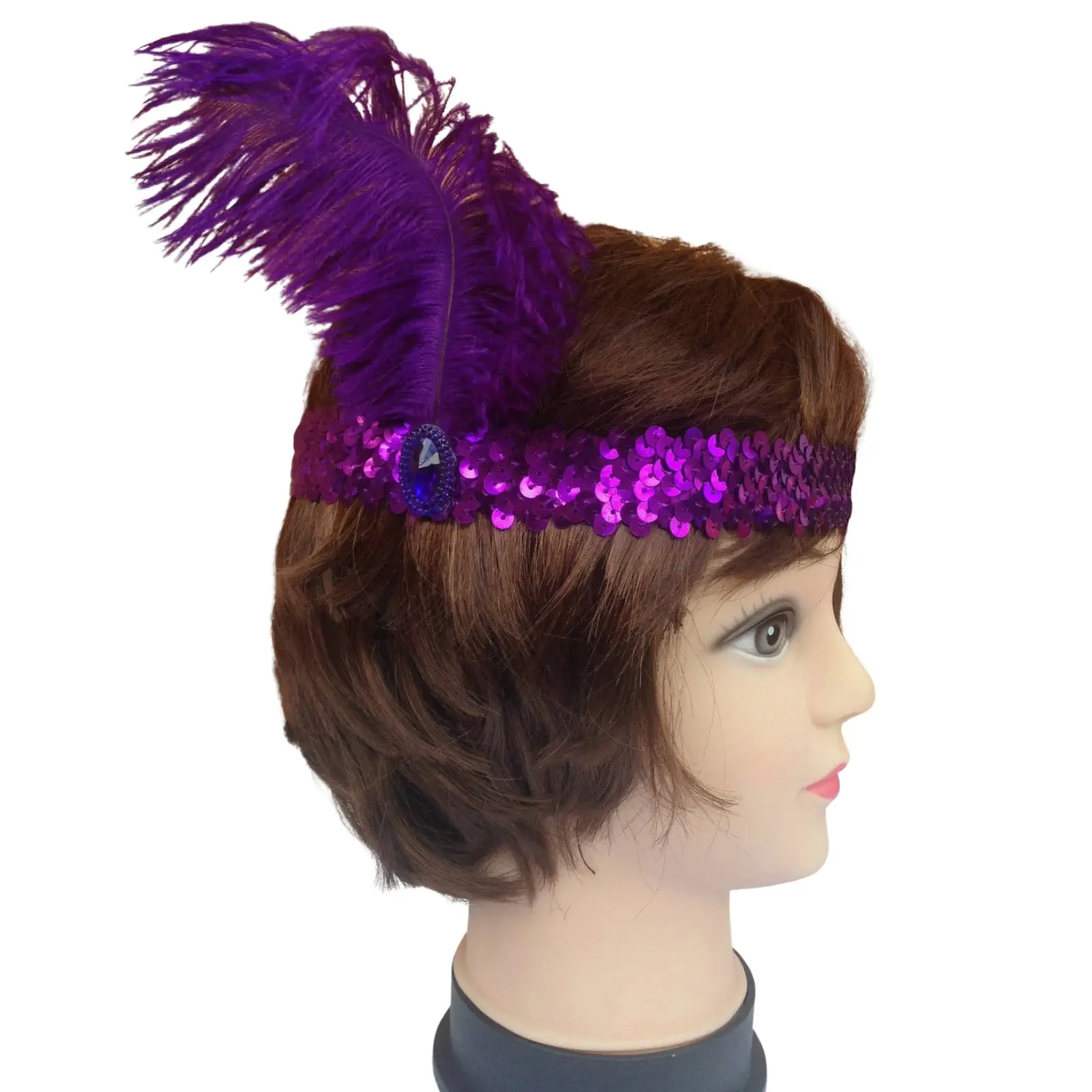 1920s FLAPPER HEADBAND Headpiece Feather Sequin Charleston Costume Gatsby Dance