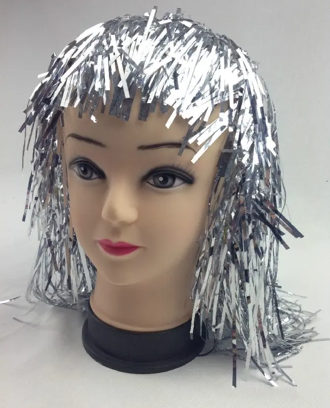 Tinsel Metallic Wig 70s 50s 20s Costume Mens Womens Unisex Disco Fancy Dress Up