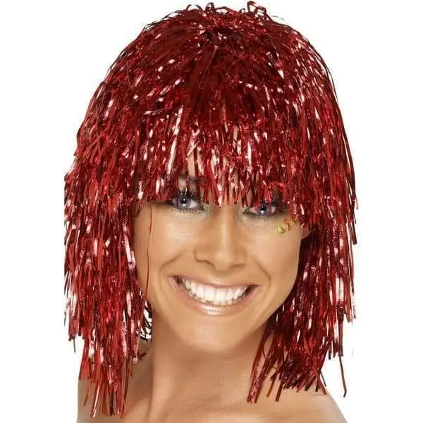 Tinsel Metallic Wig 70s 50s 20s Costume Mens Womens Unisex Disco Fancy Dress Up