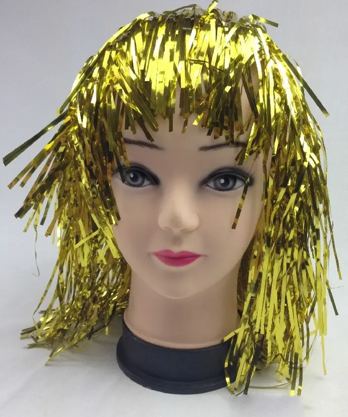 Tinsel Metallic Wig 70s 50s 20s Costume Mens Womens Unisex Disco Fancy Dress Up