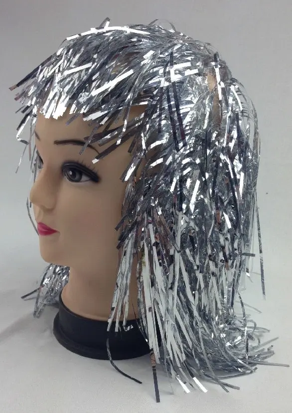 Tinsel Metallic Wig 70s 50s 20s Costume Mens Womens Unisex Disco Fancy Dress Up