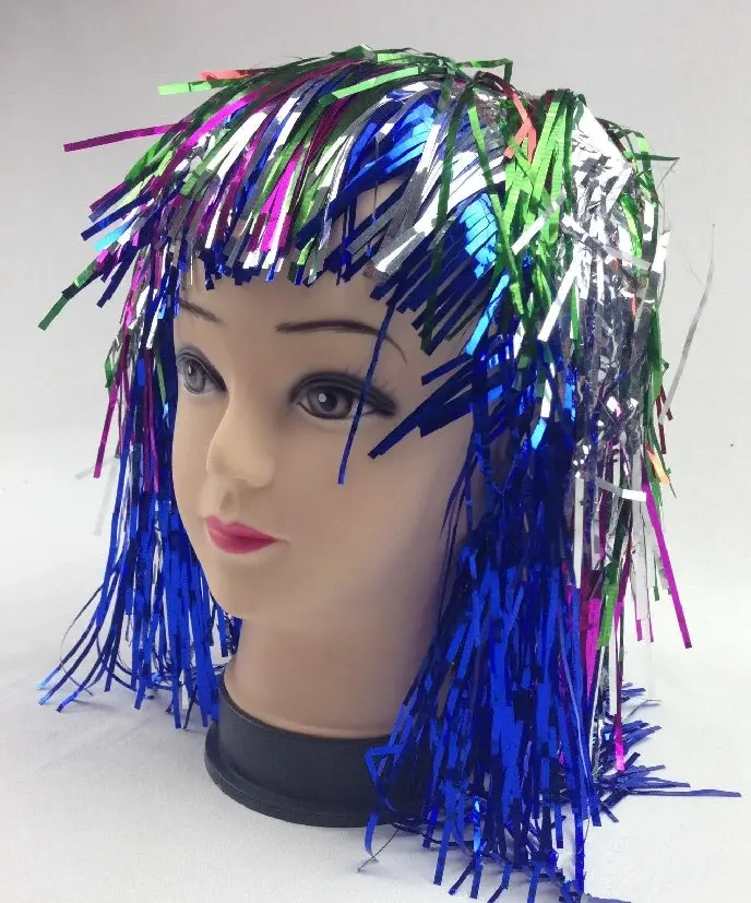 Tinsel Metallic Wig 70s 50s 20s Costume Mens Womens Unisex Disco Fancy Dress Up