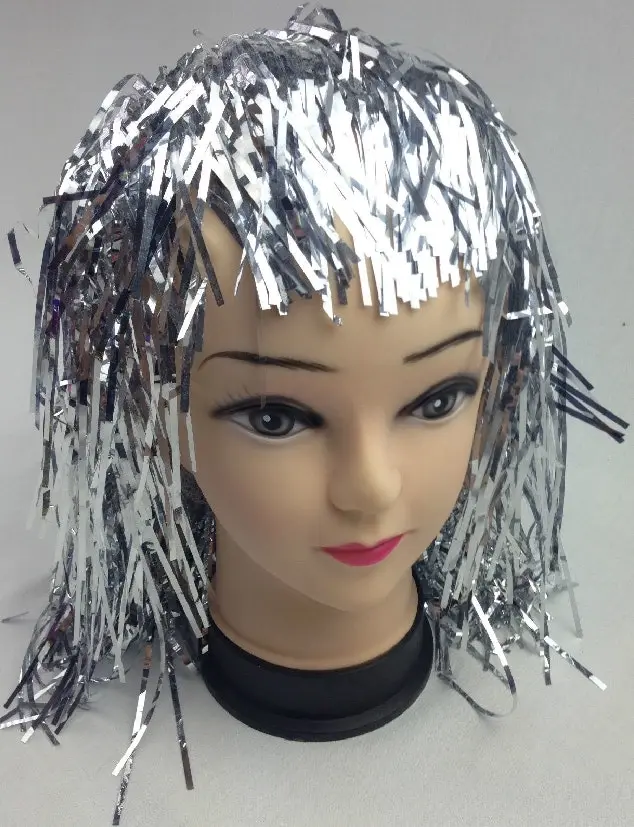 Tinsel Metallic Wig 70s 50s 20s Costume Mens Womens Unisex Disco Fancy Dress Up