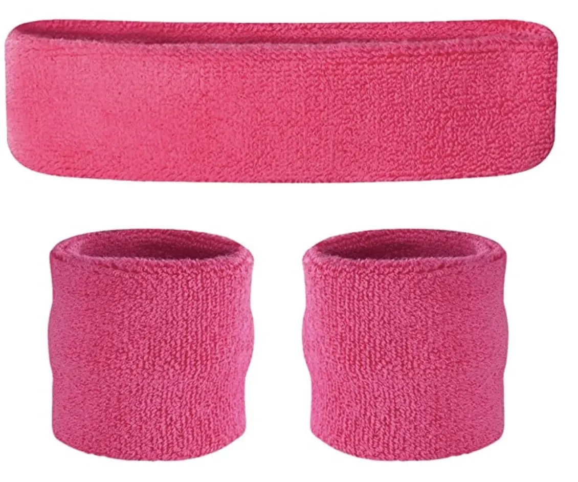 WRISTBAND & HEADBAND SET Tennis Terry Towelling Cotton Sweat Band Team Gym Kit