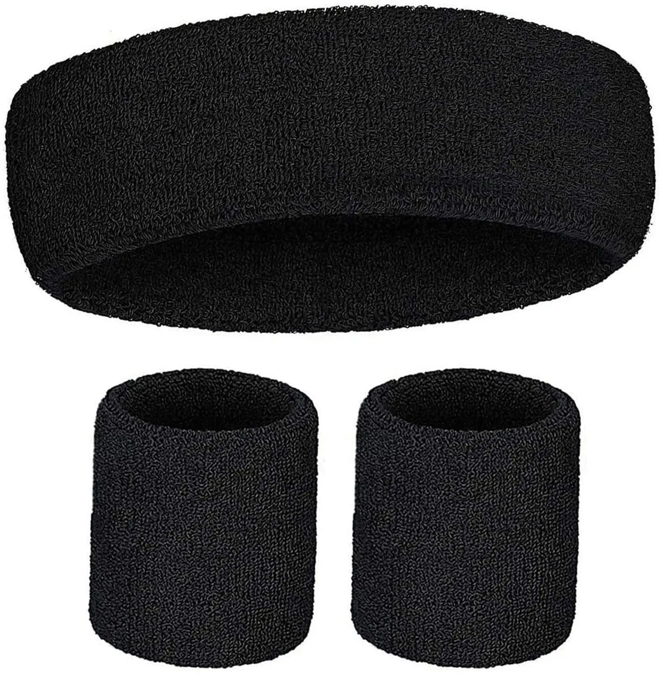 WRISTBAND & HEADBAND SET Tennis Terry Towelling Cotton Sweat Band Team Gym Kit