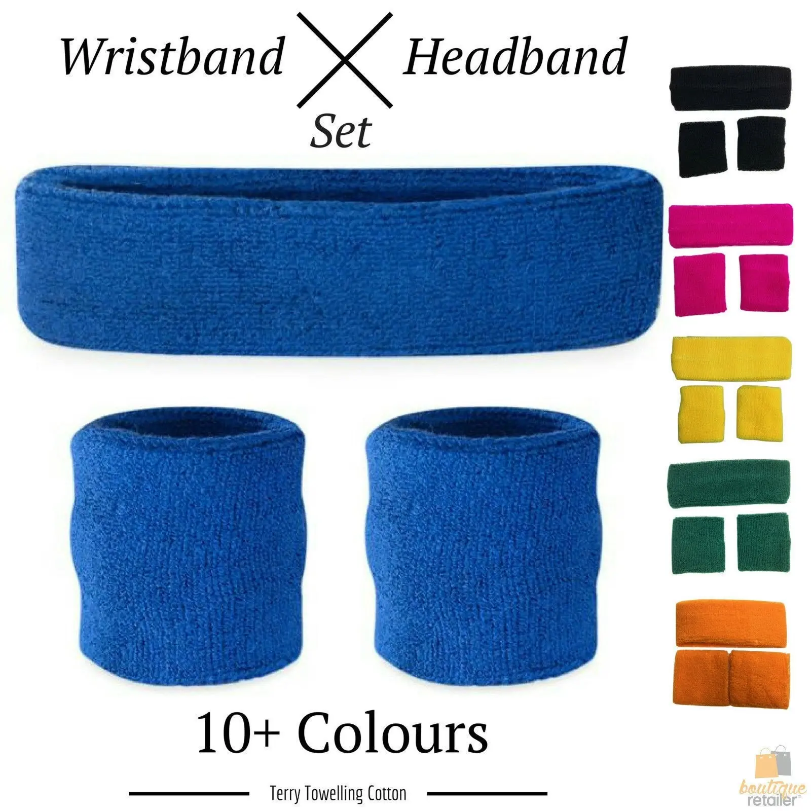 WRISTBAND & HEADBAND SET Tennis Terry Towelling Cotton Sweat Band Team Gym Kit