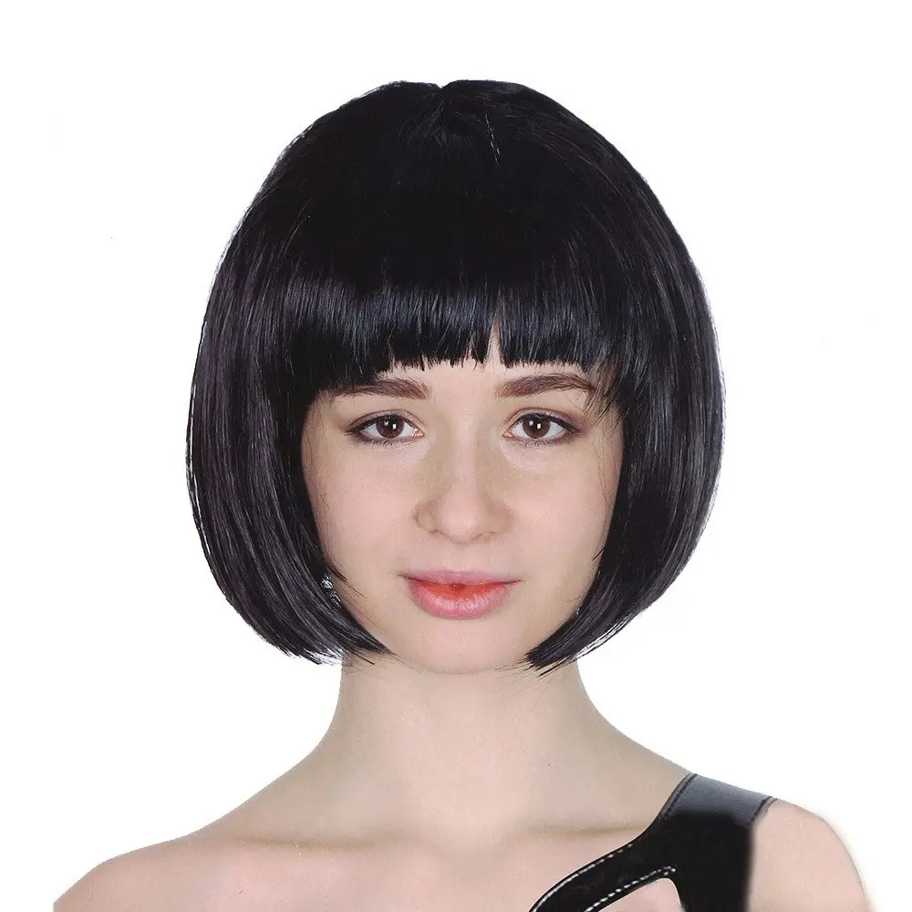 Bob Wig Costume Short Straight Fringe Cosplay Party Full Hair Womens Fancy Dress