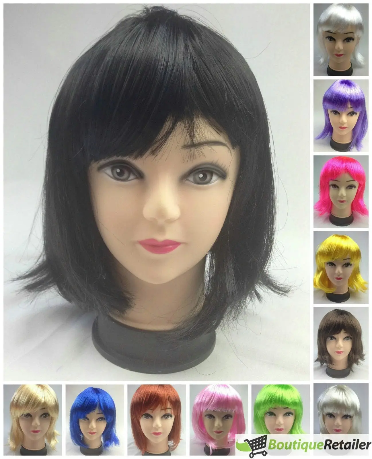 Bob Wig Costume Short Straight Fringe Cosplay Party Full Hair Womens Fancy Dress