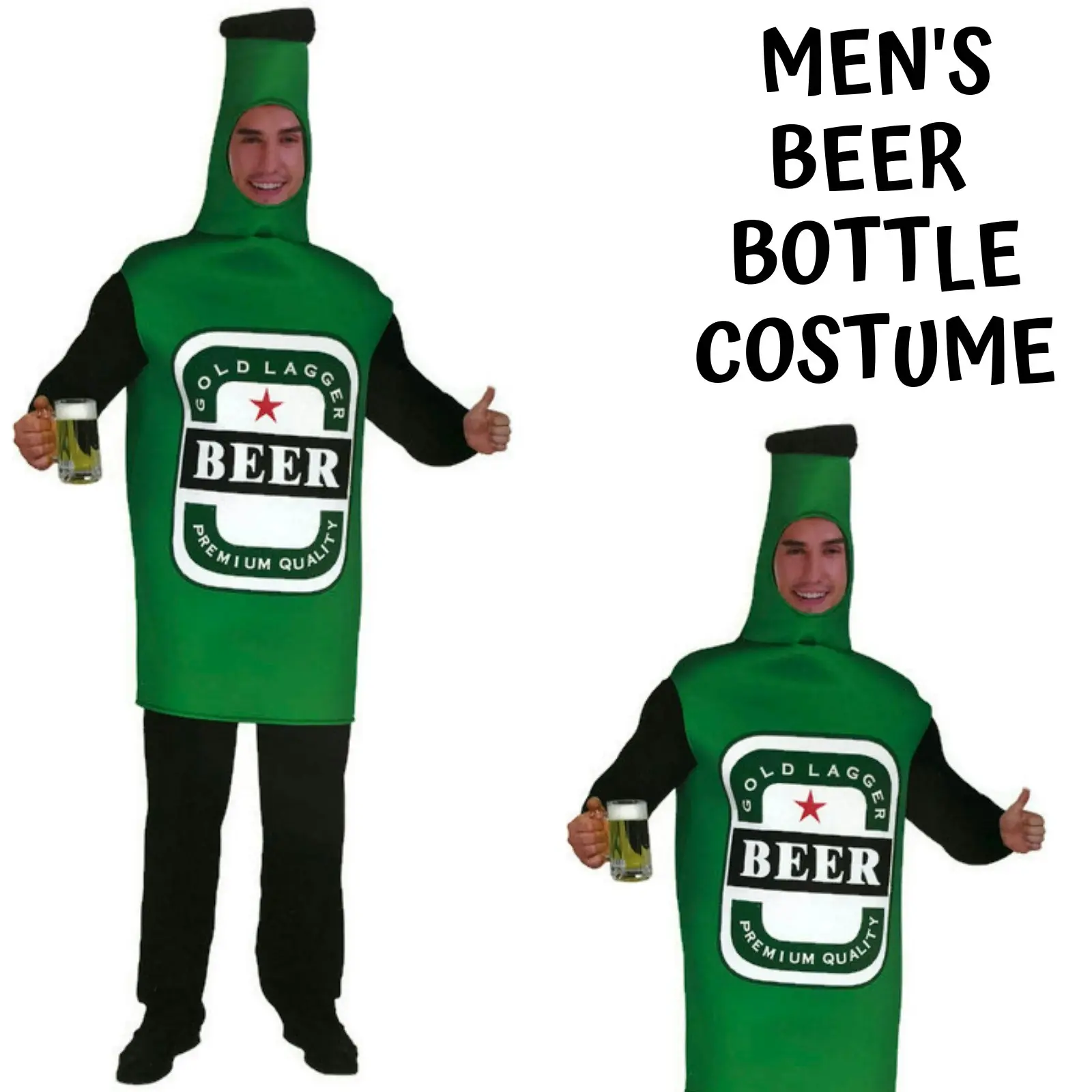 Mens BEER BOTTLE Costume Oktoberfest Lederhosen German Bavarian Festival