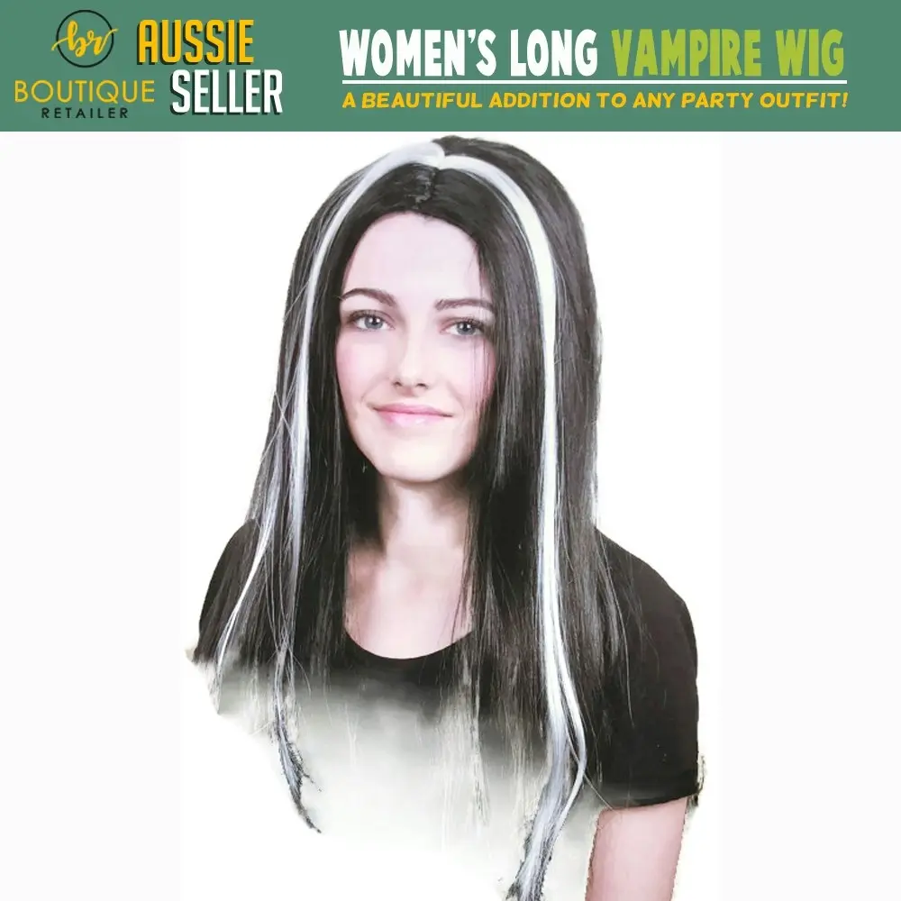 Womens VAMPIRE WIG Long Straight Wig Costume Party Hair Accessory Halloween