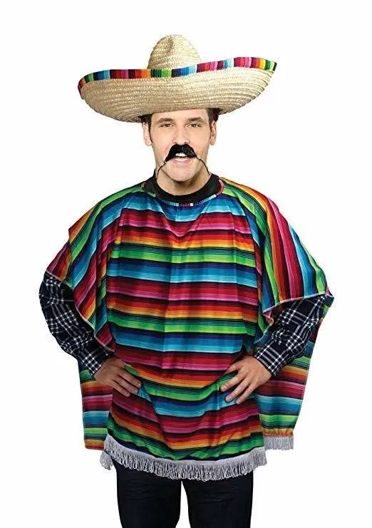 MEXICAN PONCHO Spanish Costume Wild West Cowboy Party Bandit Fancy Dress Fiesta