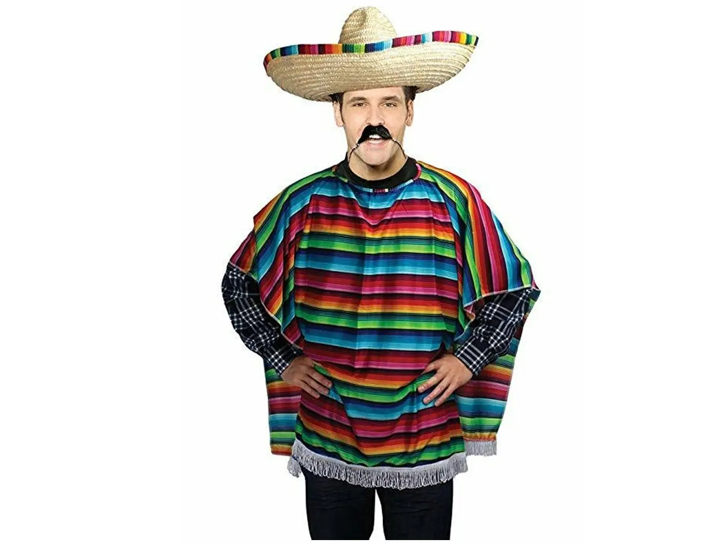 MEXICAN PONCHO Spanish Costume Wild West Cowboy Party Bandit Fancy Dress Fiesta