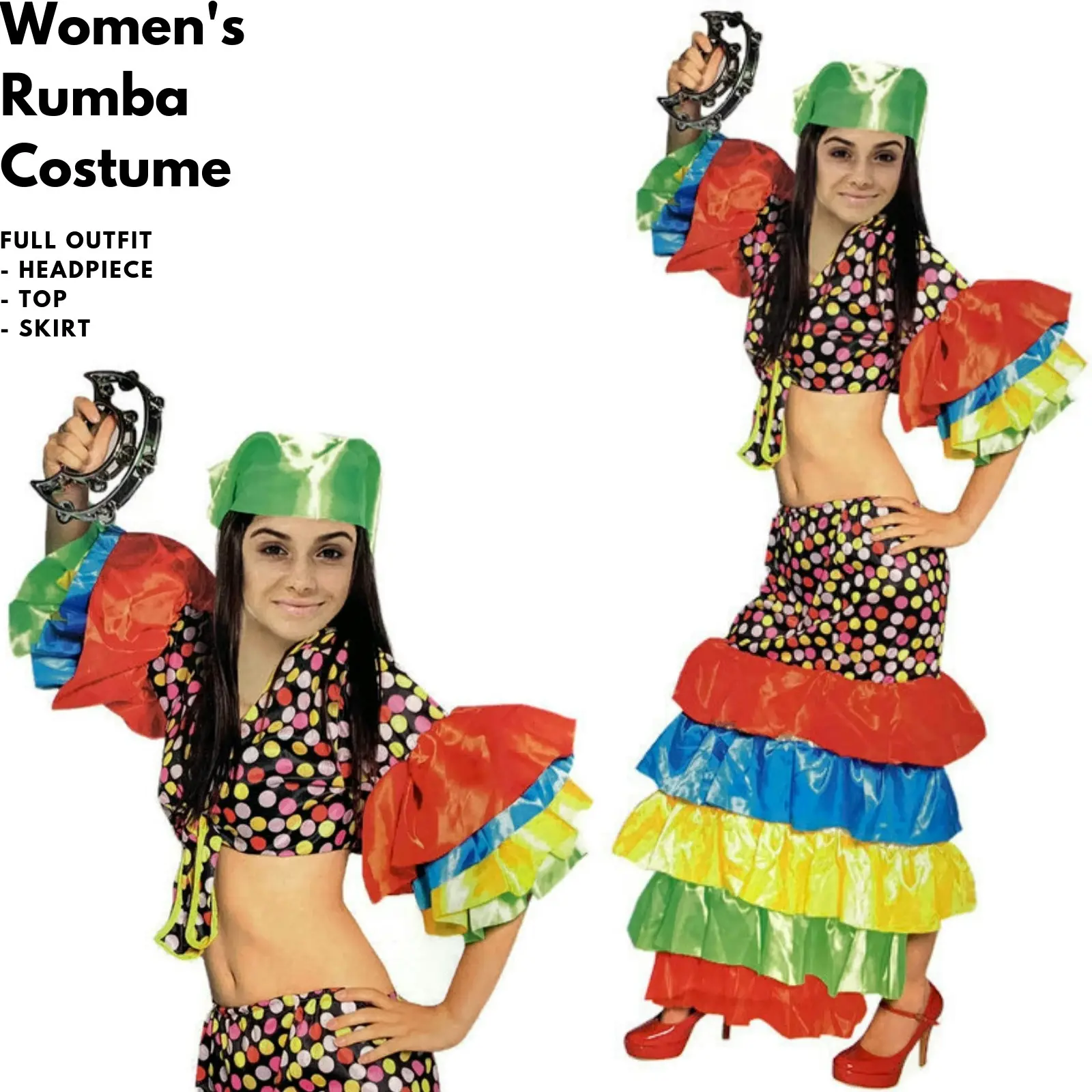 Womens FLAMENCO DANCER COSTUME Spanish Fancy Dress RUMBA Rio Carnival