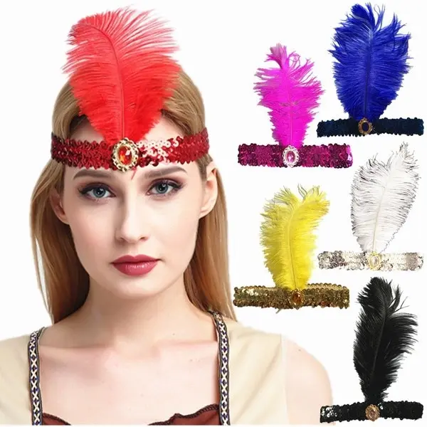 3x 1920s FLAPPER HEADBAND Headpiece Feather Sequin Charleston Costume Gatsby