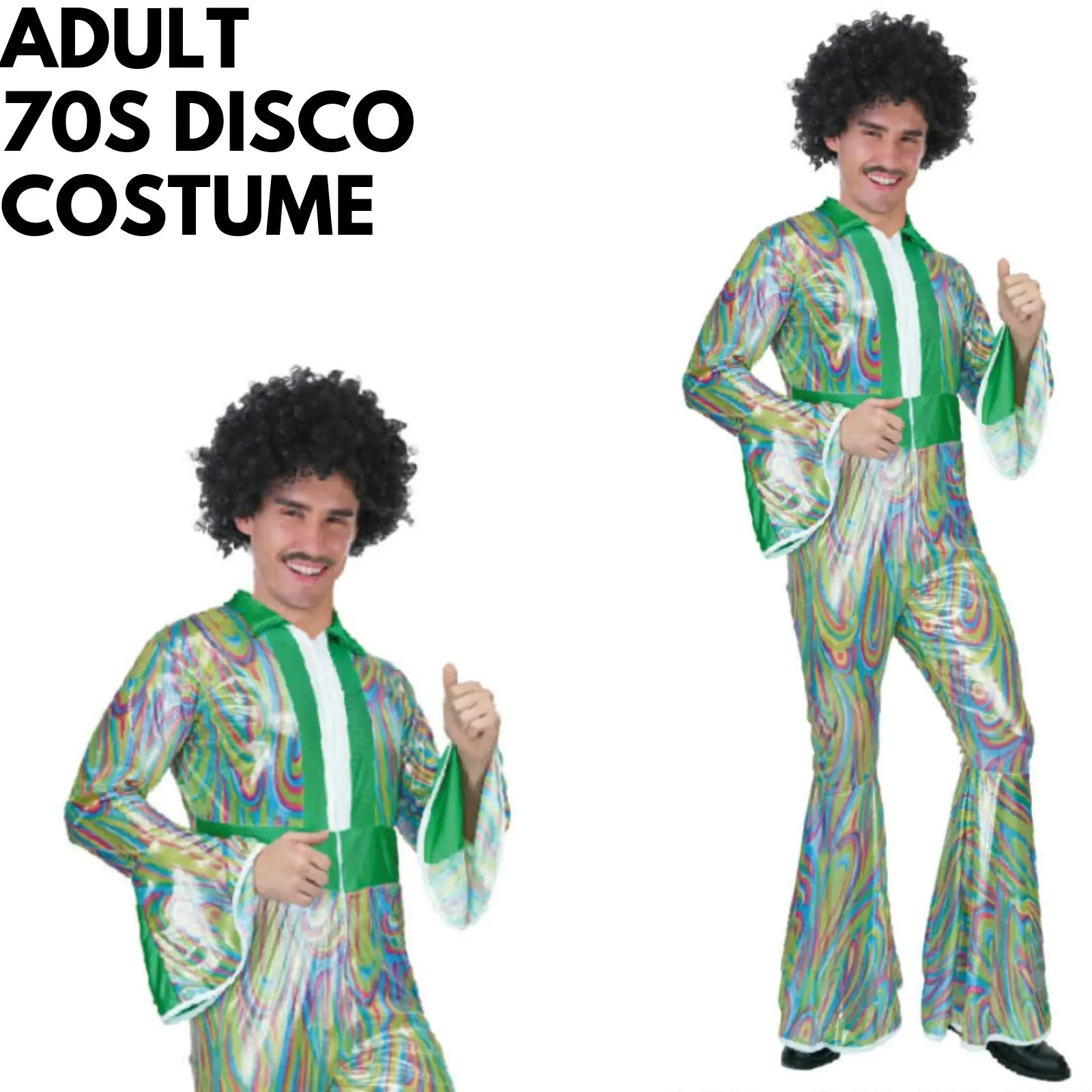 Mens 60's 70's DISCO COSTUME Party Retro Hippie Dancing Rumba Shiny