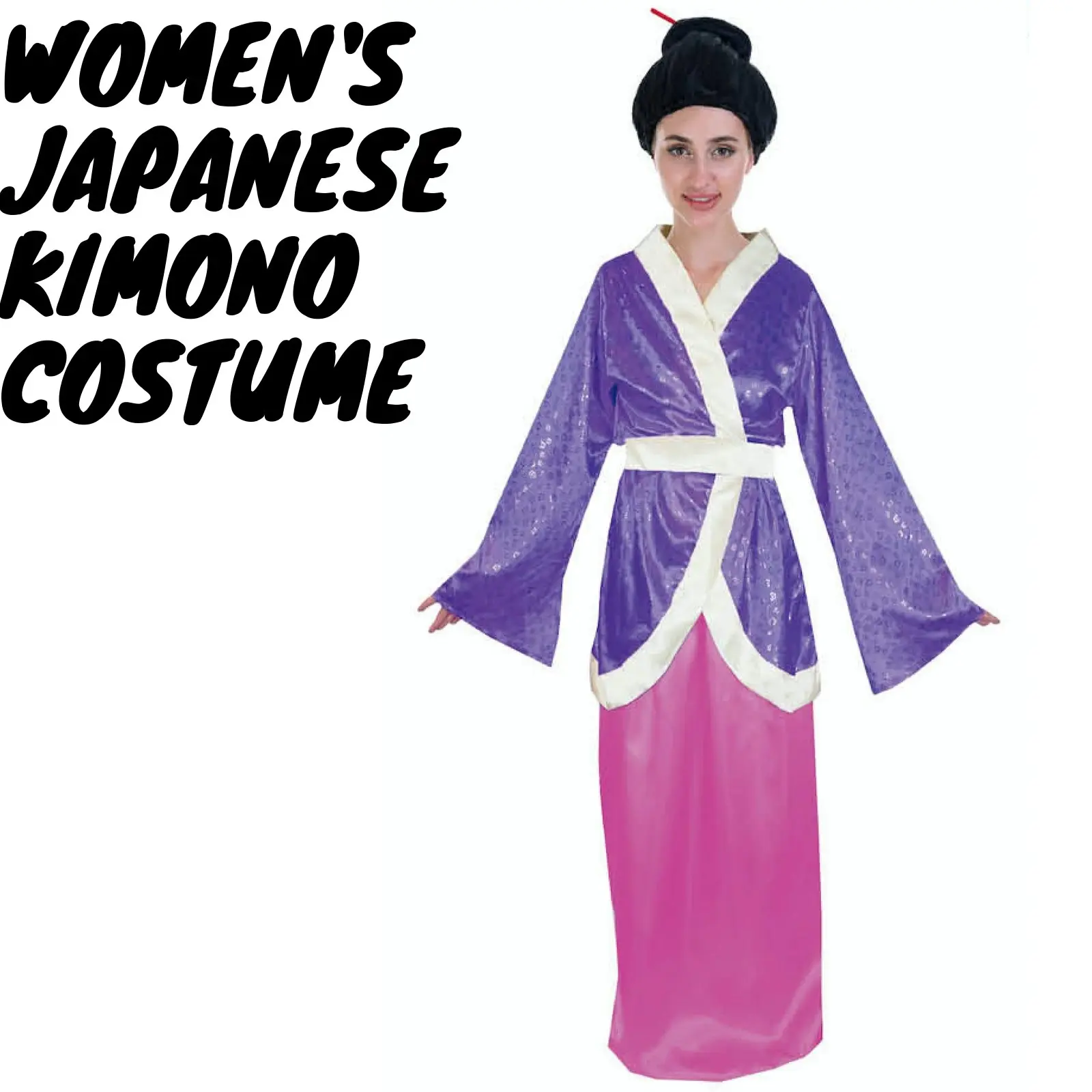 JAPANESE Kimono Costume Geisha Dress Oriental Japan Asian Adult Womens - Purple