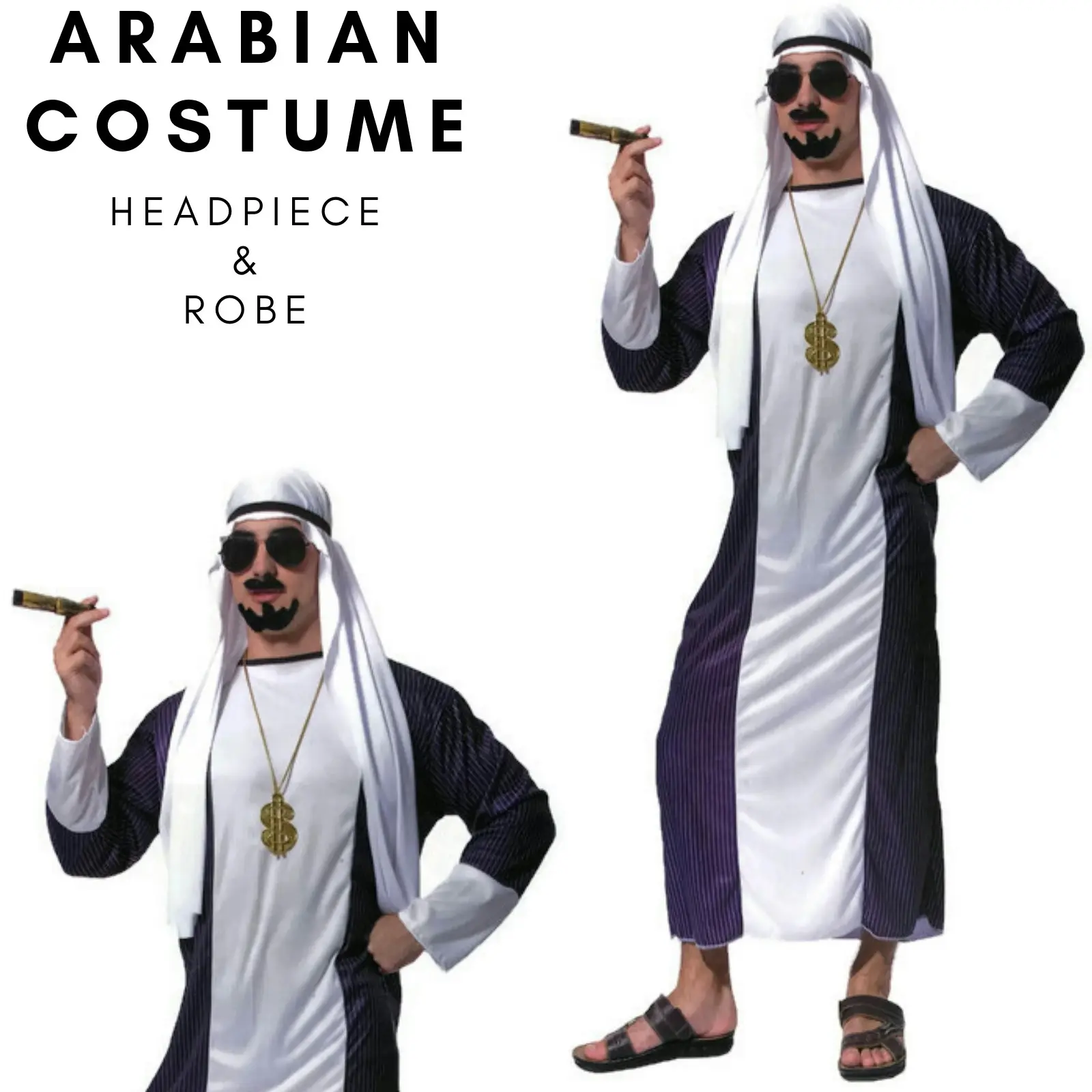 Adult Mens ARABIAN Costume Shiek Desert Sultan Arab Party Fancy Dress Up Dubai