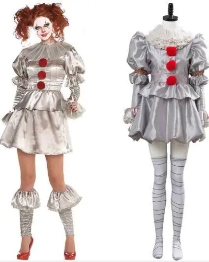 Womens Stephen King's It Pennywise Evil Clown Halloween Scary Costume Outfit