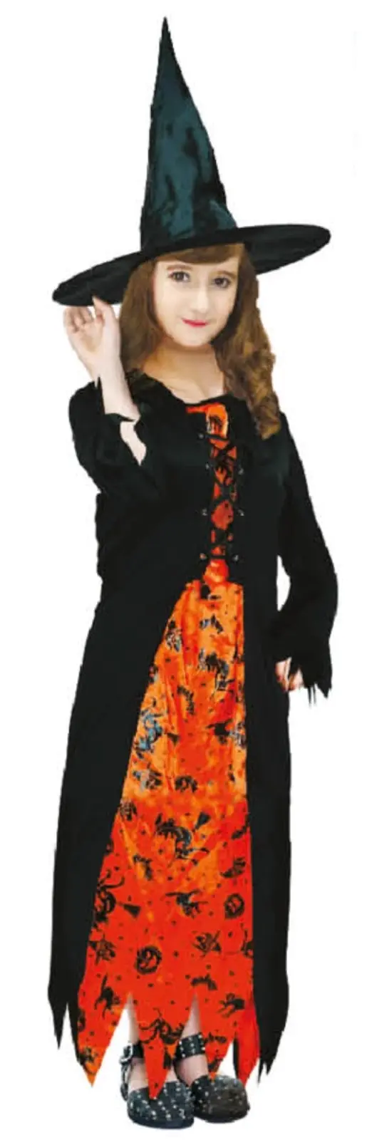 Children Orange Witch Costume- Hat And Dress