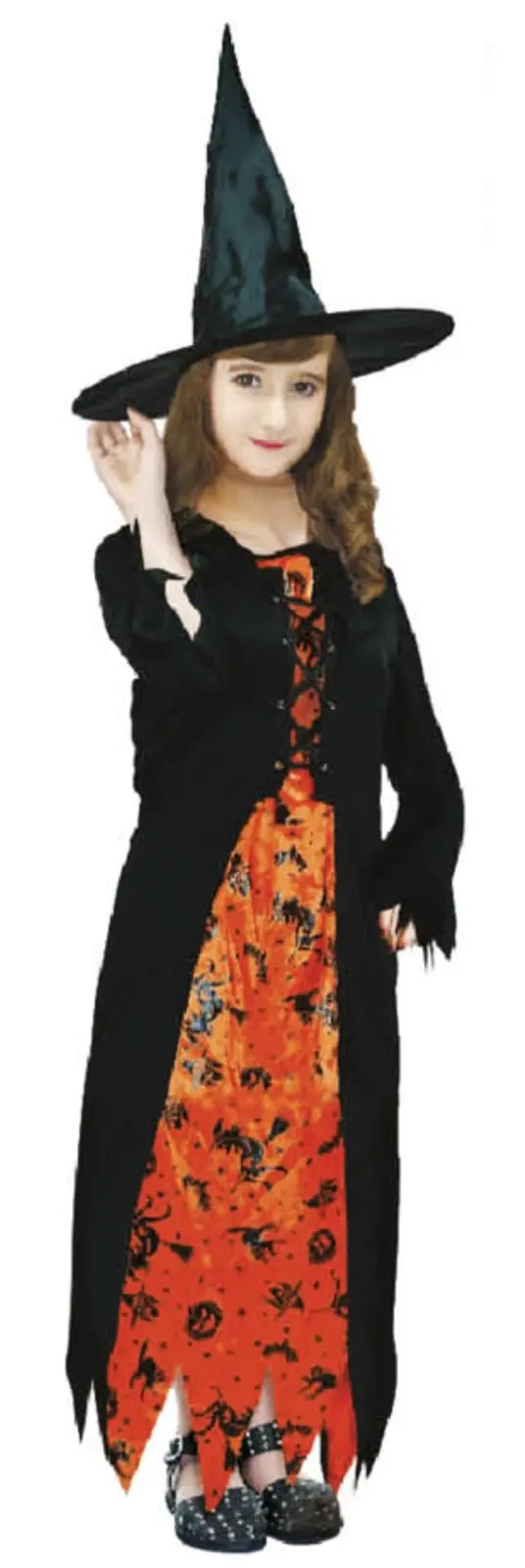 Children Orange Witch Costume- Hat And Dress