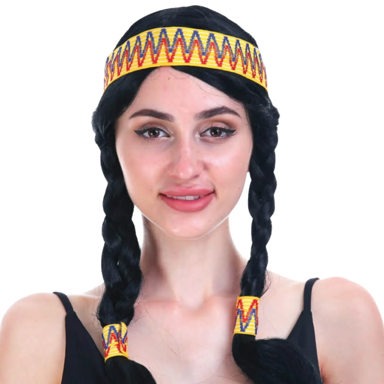 Womens INDIAN WIG with Plait Hair Native American Party Costume Headdress