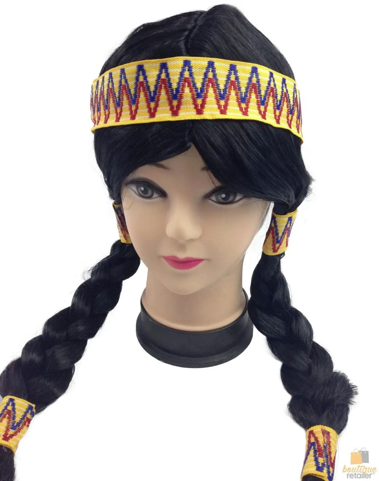 Womens INDIAN WIG with Plait Hair Native American Party Costume Headdress