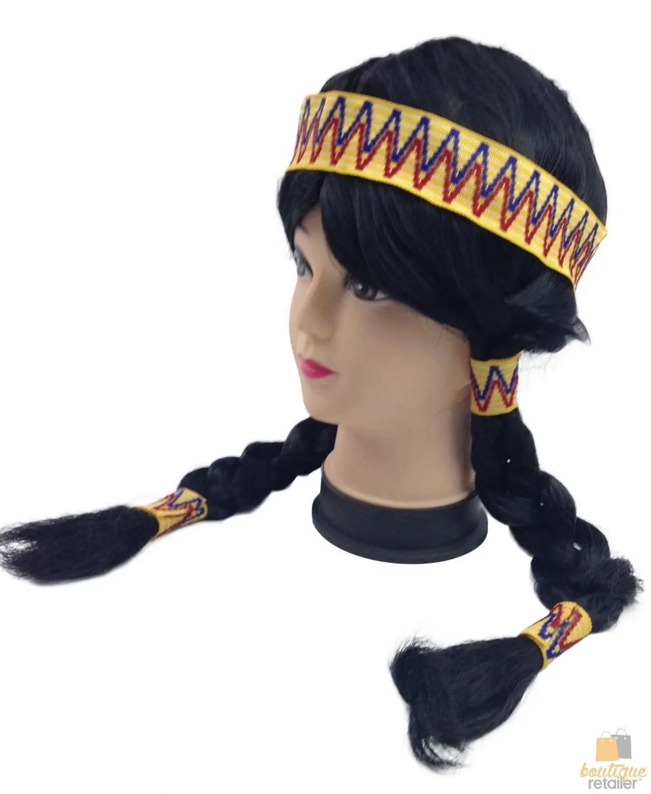 Womens INDIAN WIG with Plait Hair Native American Party Costume Headdress